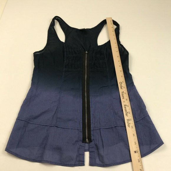 Free People Womens Tank Top Full Zip Blue Striped Cotton Sleeveless Shirt Size 6 - Picture 5 of 12